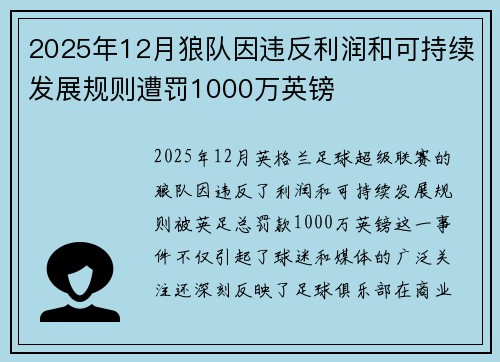 2025年12月狼队因违反利润和可持续发展规则遭罚1000万英镑